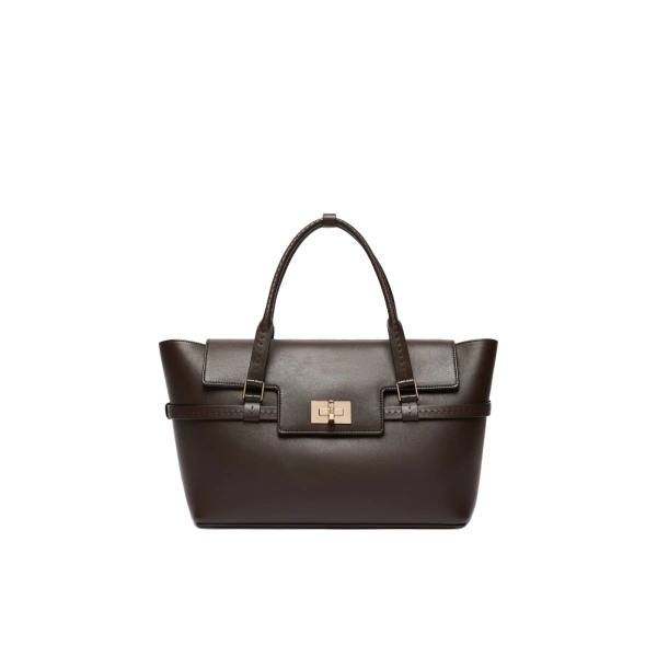 Max Mara Medium Margaux Smooth Leather Handbag in Dark Brown | Totes & Top-Handle Bags | Coveti