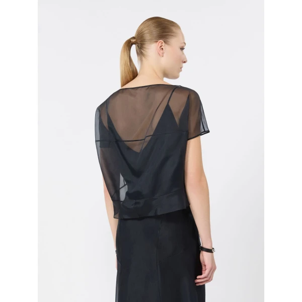 Max Mara Mela Silk Organza Cropped Blouse in Ultramarine | Blouse | Coveti