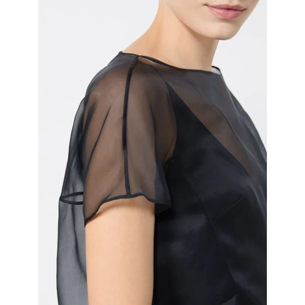 Max Mara Mela Silk Organza Cropped Blouse in Ultramarine | Blouse | Coveti
