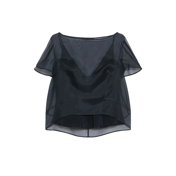 Mela Silk Organza Cropped Blouse in Ultramarine