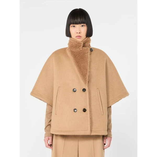 Max Mara Memo Camel and Teddy Reversible Cape in Camel | Coats | Coveti