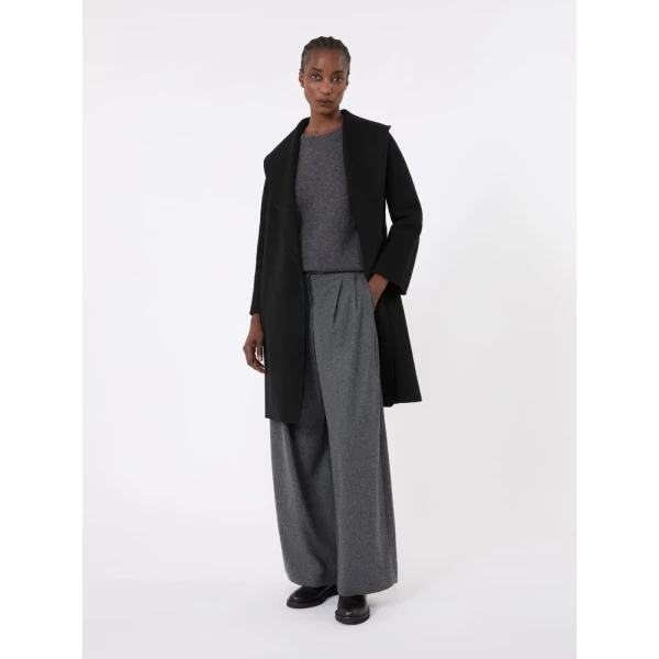 Max Mara Messi Double-Faced Wool Robe Coat in Black | Wool Coat | Coveti