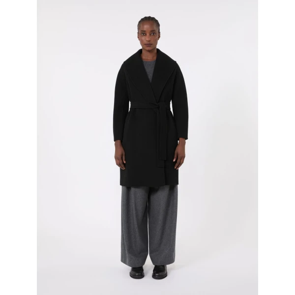 Max Mara Messi Double-Faced Wool Robe Coat in Black | Wool Coat | Coveti