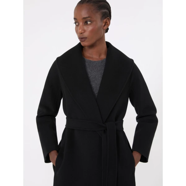 Max Mara Messi Double-Faced Wool Robe Coat in Black | Wool Coat | Coveti