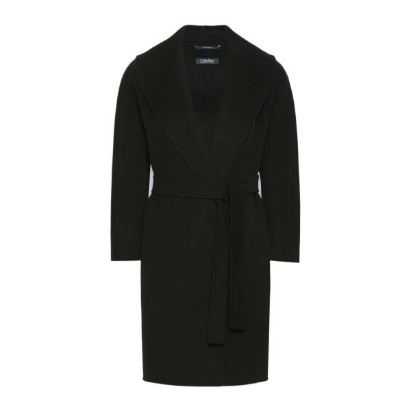 Max Mara Messi Double-Faced Wool Robe Coat in Black | Wool Coat | Coveti