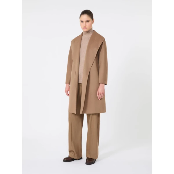 Max Mara Messi Double-Faced Wool Robe Coat in Camel | Wool Coat | Coveti