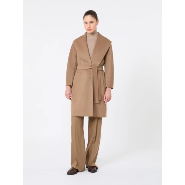 Max Mara Messi Double-Faced Wool Robe Coat in Camel | Wool Coat | Coveti