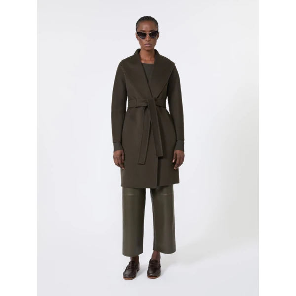Max Mara Messi Double-Faced Wool Robe Coat in Khaki | Wool Coat | Coveti