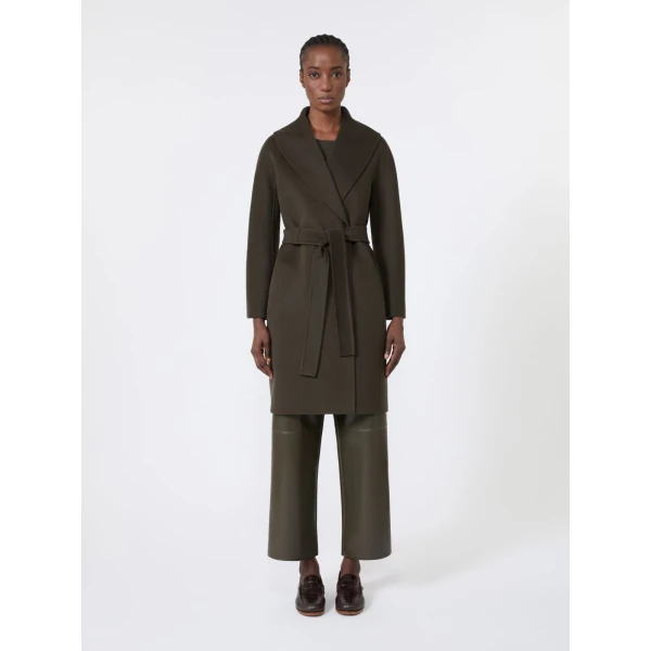 Max Mara Messi Double-Faced Wool Robe Coat in Khaki | Wool Coat | Coveti