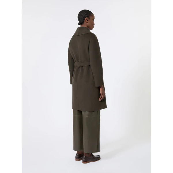 Max Mara Messi Double-Faced Wool Robe Coat in Khaki | Wool Coat | Coveti