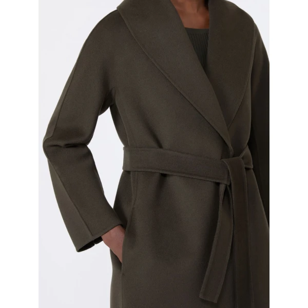 Max Mara Messi Double-Faced Wool Robe Coat in Khaki | Wool Coat | Coveti