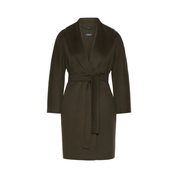 Max Mara Messi Double-Faced Wool Robe Coat in Khaki | Wool Coat | Coveti