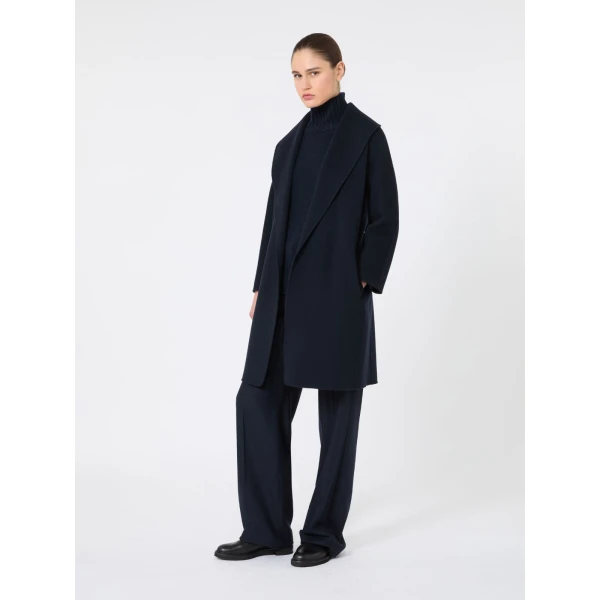 Max Mara Messi Double-Faced Wool Robe Coat in Midnight Blue | Wool Coat | Coveti