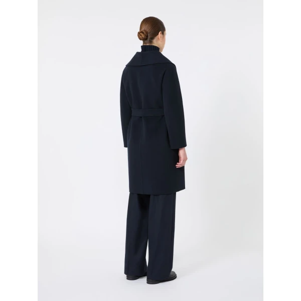 Max Mara Messi Double-Faced Wool Robe Coat in Midnight Blue | Wool Coat | Coveti