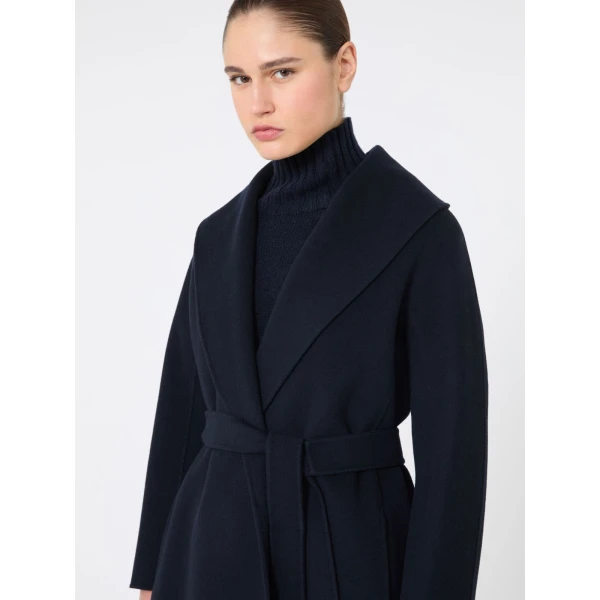 Max Mara Messi Double-Faced Wool Robe Coat in Midnight Blue | Wool Coat | Coveti