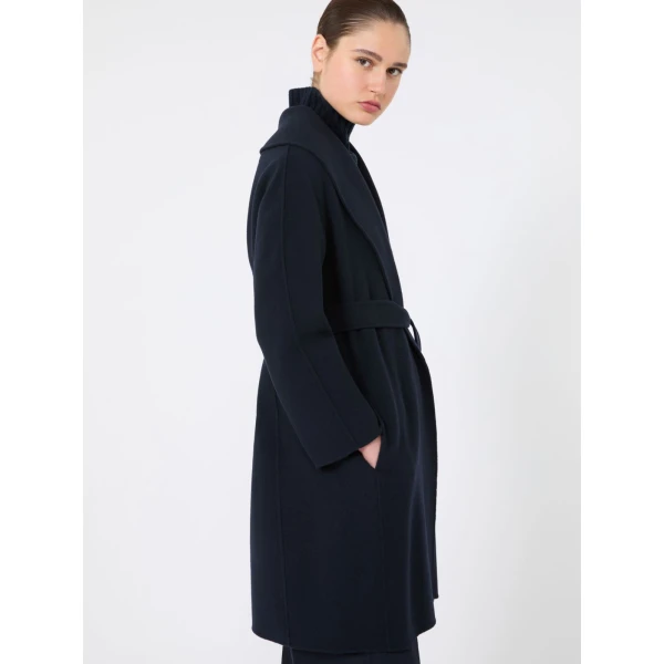 Max Mara Messi Double-Faced Wool Robe Coat in Midnight Blue | Wool Coat | Coveti