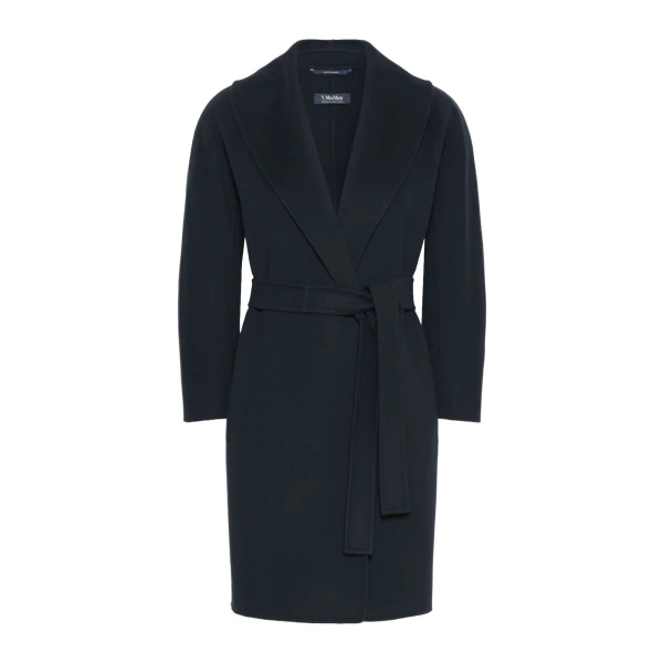 Max Mara Messi Double-Faced Wool Robe Coat in Midnight Blue | Wool Coat | Coveti