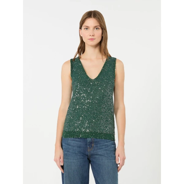 Max Mara Milord Sleeveless Sequin Jumper in Green | Sweaters | Coveti