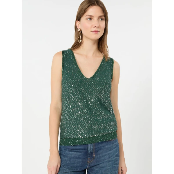 Max Mara Milord Sleeveless Sequin Jumper in Green | Sweaters | Coveti