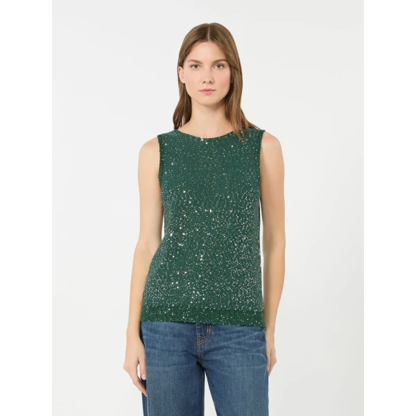 Max Mara Milord Sleeveless Sequin Jumper in Green | Sweaters | Coveti