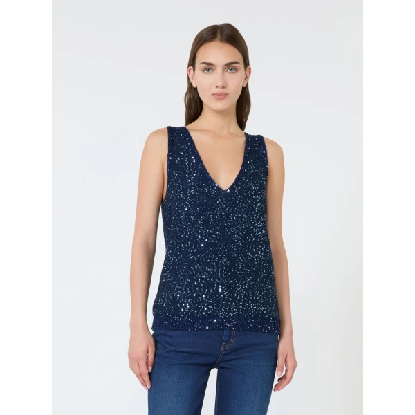 Max Mara Milord Sleeveless Sequin Jumper in Navy | Sweaters | Coveti