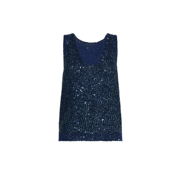 Max Mara Milord Sleeveless Sequin Jumper in Navy | Sweaters | Coveti