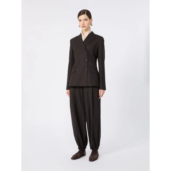 Max Mara Mirra Double-Breasted Wool Flannel Jacket in Dark Brown | Blazers | Coveti