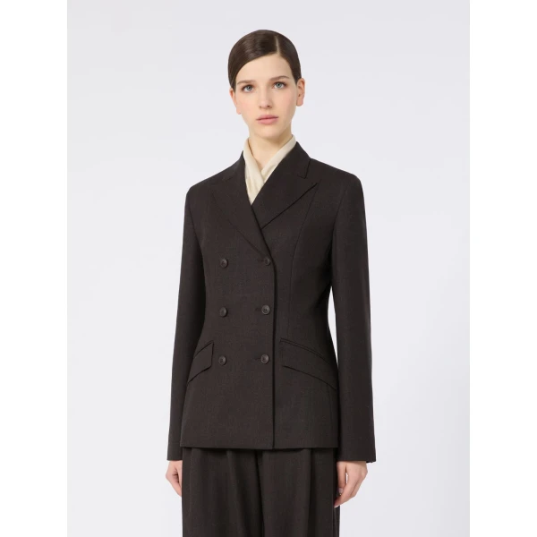 Max Mara Mirra Double-Breasted Wool Flannel Jacket in Dark Brown | Blazers | Coveti