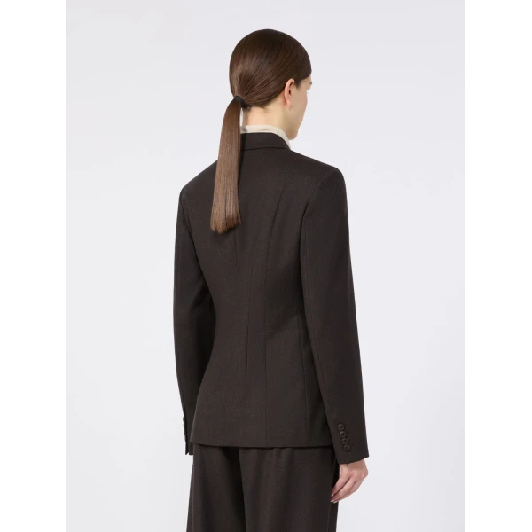 Max Mara Mirra Double-Breasted Wool Flannel Jacket in Dark Brown | Blazers | Coveti