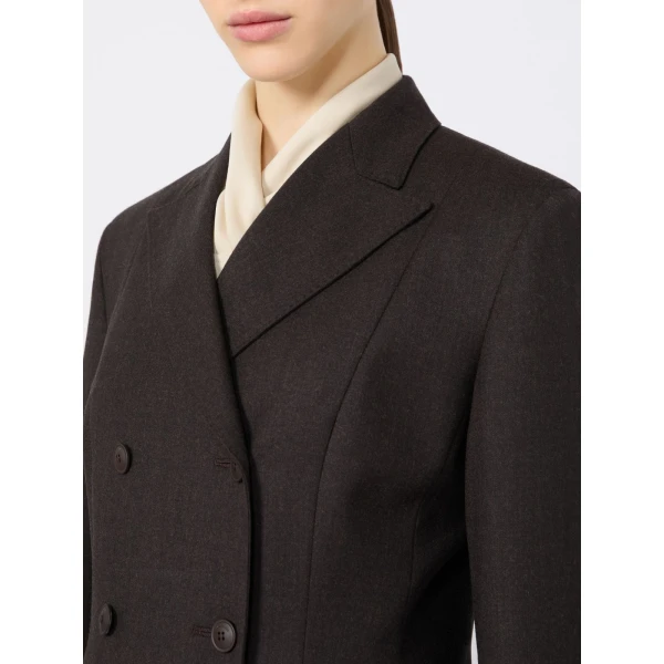 Max Mara Mirra Double-Breasted Wool Flannel Jacket in Dark Brown | Blazers | Coveti