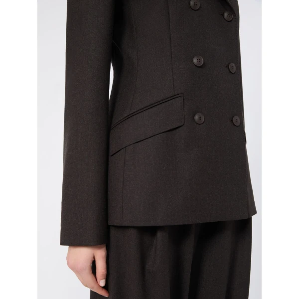 Max Mara Mirra Double-Breasted Wool Flannel Jacket in Dark Brown | Blazers | Coveti
