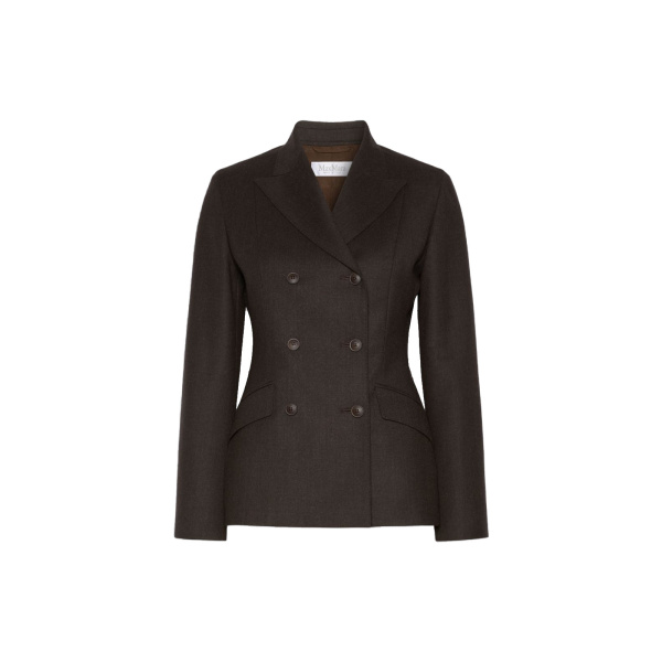 Max Mara Mirra Double-Breasted Wool Flannel Jacket in Dark Brown | Blazers | Coveti