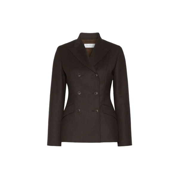 Mirra Double-Breasted Wool Flannel Jacket in Dark Brown