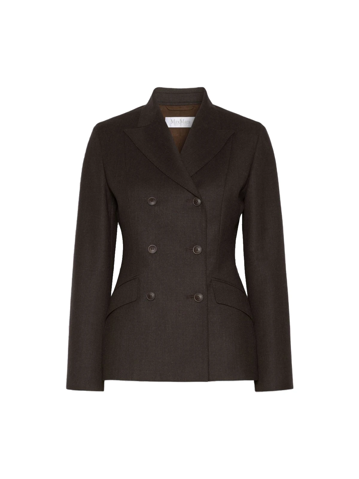 Max Mara Mirra Double-Breasted Wool Flannel Jacket in Dark Brown Max Mara Mirra Double-Breasted Wool Flannel Jacket in Dark Brown | Blazers | Coveti