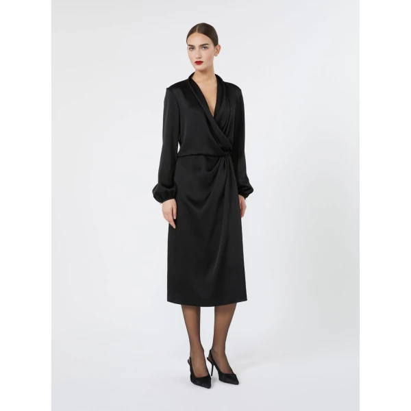 Max Mara Miss Envers Satin Wrap Midi Dress in Black | Midi Dresses | Coveti