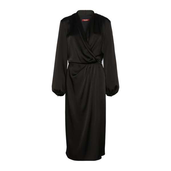 Max Mara Miss Envers Satin Wrap Midi Dress in Black | Midi Dresses | Coveti