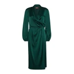 Max Mara Miss Envers Satin Wrap Midi Dress in Dark Green | Midi Dresses | Coveti