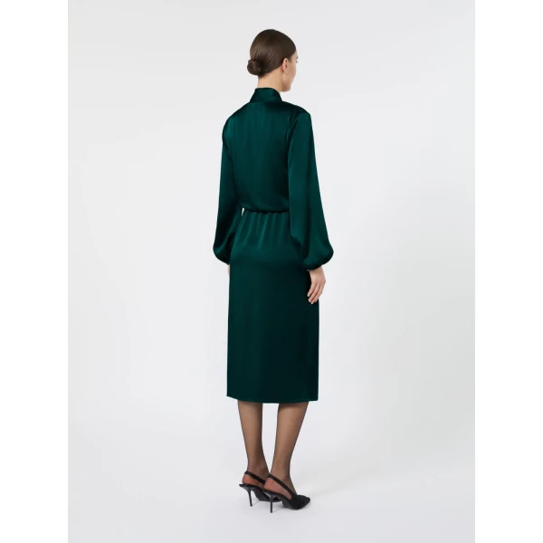 Max Mara Miss Envers Satin Wrap Midi Dress in Dark Green | Midi Dresses | Coveti
