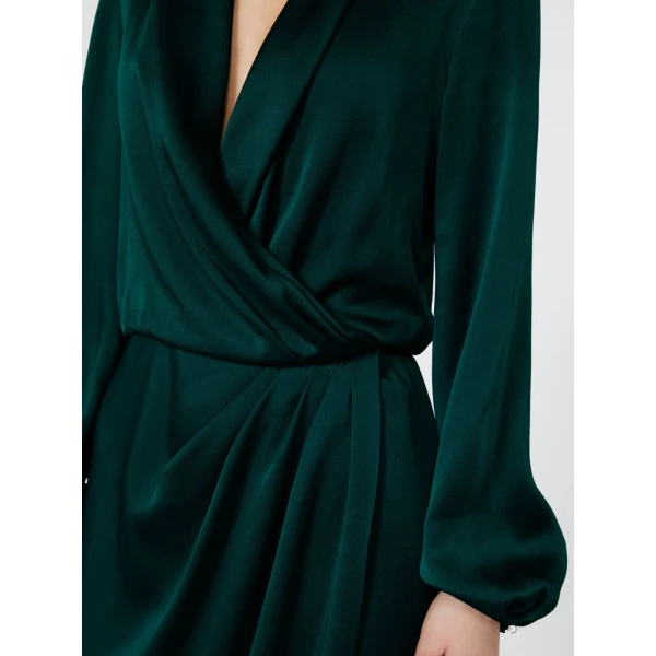 Max Mara Miss Envers Satin Wrap Midi Dress in Dark Green | Midi Dresses | Coveti