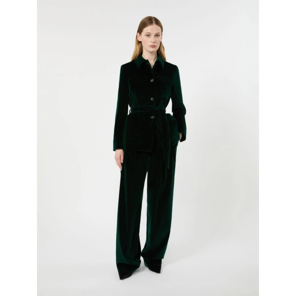 Max Mara Mister Cotton Velvet Trousers in Green | Tailored pants | Coveti