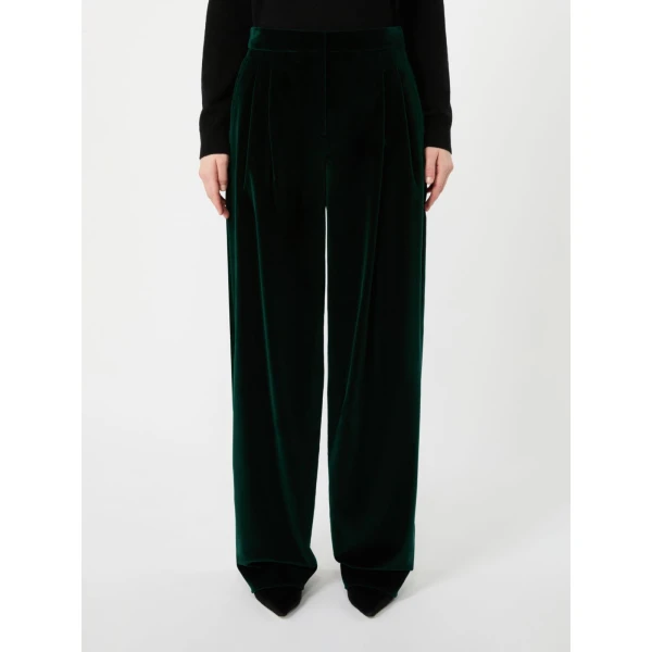 Max Mara Mister Cotton Velvet Trousers in Green | Tailored pants | Coveti
