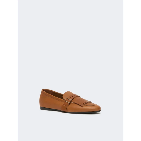 Max Mara Mister Fringed Leather Loafers in Amber Brown | Loafers | Coveti