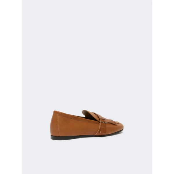 Max Mara Mister Fringed Leather Loafers in Amber Brown | Loafers | Coveti