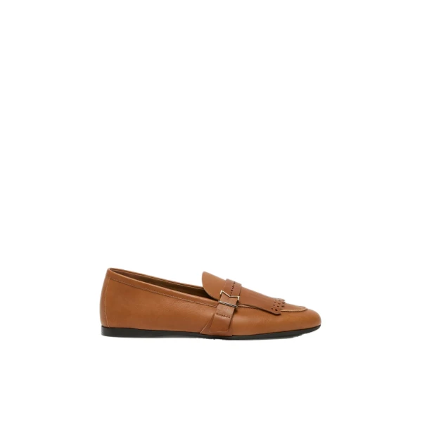 Max Mara Mister Fringed Leather Loafers in Amber Brown | Loafers | Coveti