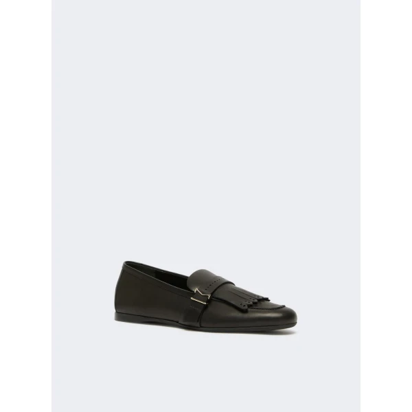 Max Mara Mister Fringed Leather Loafers in Black | Loafers | Coveti