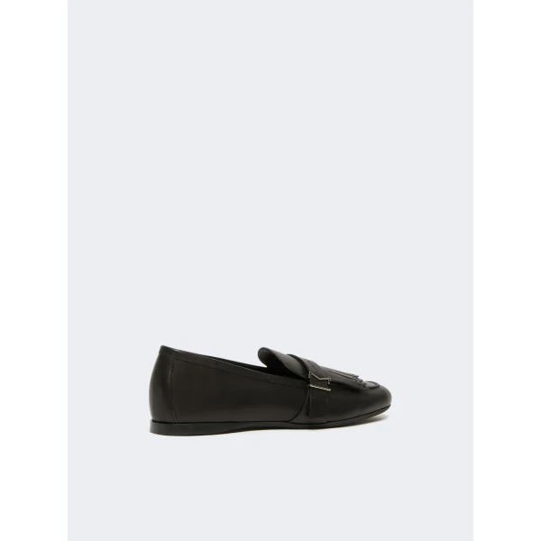 Max Mara Mister Fringed Leather Loafers in Black | Loafers | Coveti