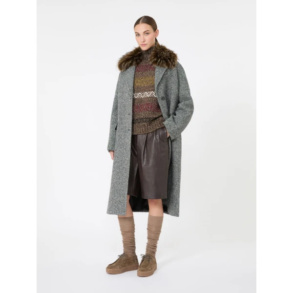 Max Mara Moda Jacquard Wool Cotton Roll Neck Jumper in Chocolate | Turtlenecks | Coveti