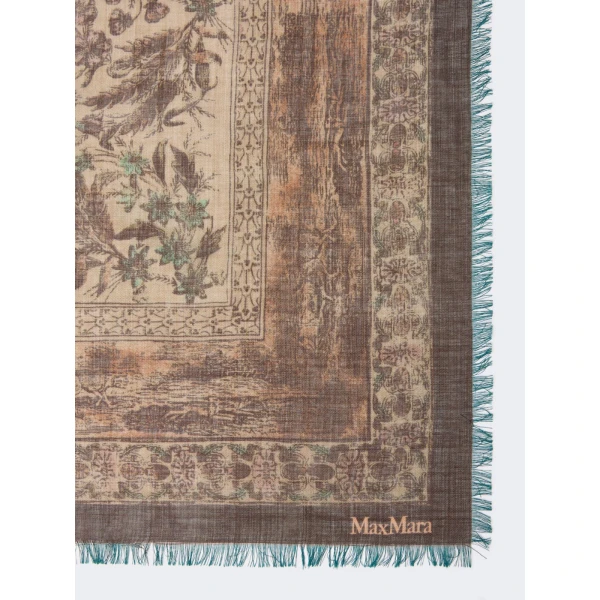 Max Mara Moneta Printed Wool and Silk Shawl in Pale Yellow | Scarves | Coveti