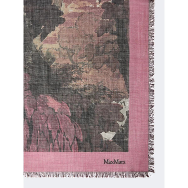 Max Mara Moneta Printed Wool and Silk Shawl in Shaded Pink | Scarves | Coveti