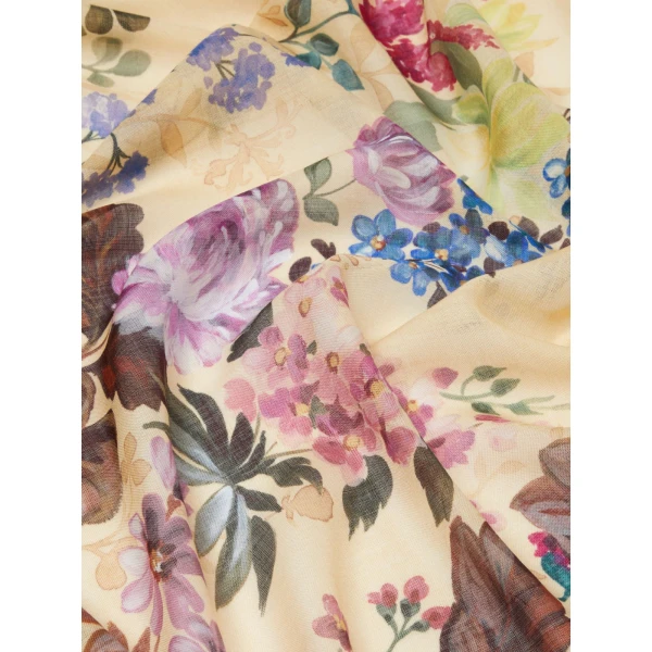 Max Mara Moneta Wool and Silk Square Shawl in Beige | Scarves | Coveti
